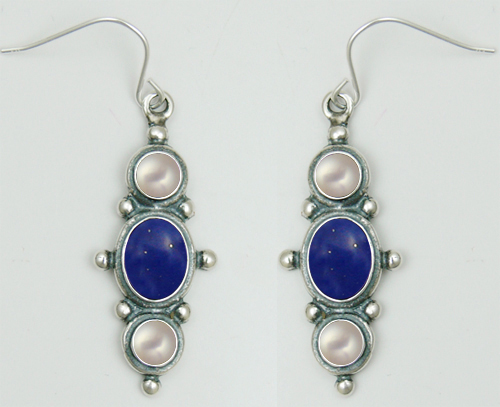 Sterling Silver Drop Dangle Earrings With Lapis Lazuli And Cultured Freshwater Pearl